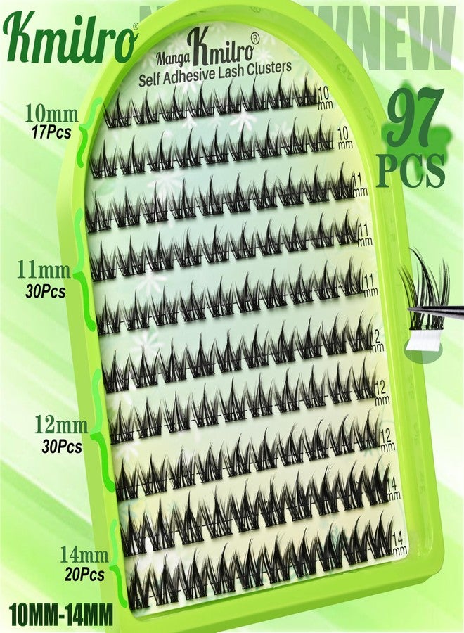 kmilro Self Adhesive Eyelashes 10-14mm Manga Self Adhesive Lash Clusters Spiky Pre Glued Lashes Anime Press on Lashes No Glue Needed Wispy Reusable DIY Cluster Eyelash Extensions Kit with Tweezers, by Kmilro - Image 3